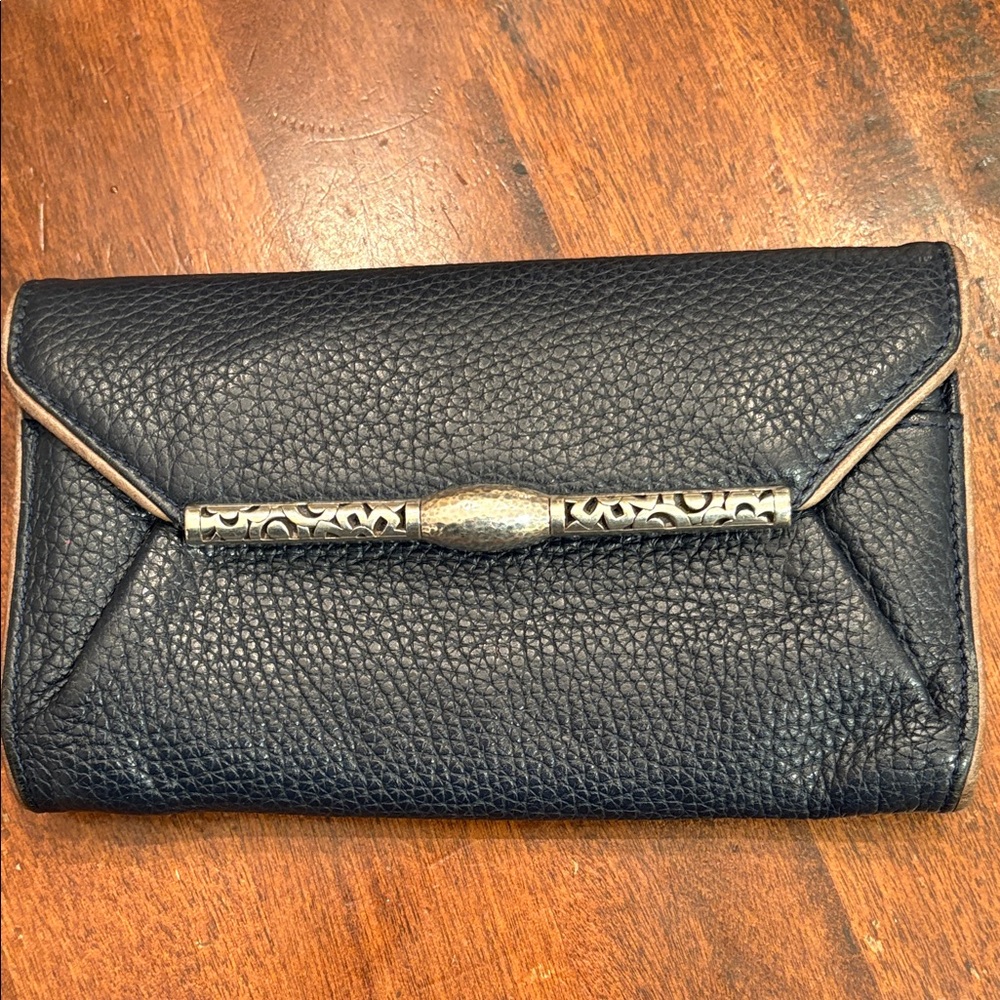 Brighton Black Leather Wallet, tan trim and Silver Accent